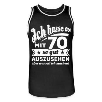 Ich hasse es mit 70 so gut auszusehen - Spruch - Männer Basketball-Trikot - Schwarz/Weiß - Vorne - AI Model Male 185 dark (185cm)