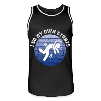 Ich mache meine eigenen Stunts und arbeite immer noch an meiner Landung - Männer Basketball-Trikot - Schwarz/Weiß - Vorne - AI Model Male 185 dark (185cm)