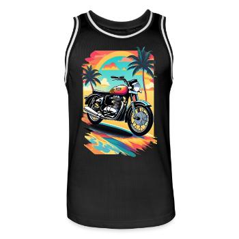Retro motorcycle on a tropical beach - Men's Basketball Jersey - black/white - Front - AI Model Male 185 dark (185cm)