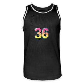 36 Number Comic - Men's Basketball Jersey - black/white - Front - AI Model Male 185 dark (185cm)