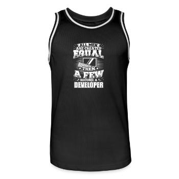 Funny Developer Programmer Shirt All Men Equal - Men's Basketball Jersey - black/white - Front - AI Model Male 185 dark (185cm)