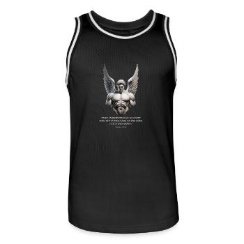 Ange Psaume 118:11 Verset de la Bible Gym Motivation - Maillot de basket Homme - noir/blanc - Devant - AI Model Male 185 dark (185cm)