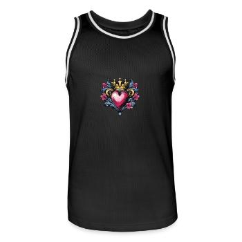Cœur Couronne d’Amour - Maillot de basket Homme - noir/blanc - Devant - AI Model Male 185 dark (185cm)