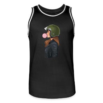 Coole Motorradfahrerin Bikerin kaut Kaugummi - Männer Basketball-Trikot - Schwarz/Weiß - Vorne - AI Model Male 185 dark (185cm)