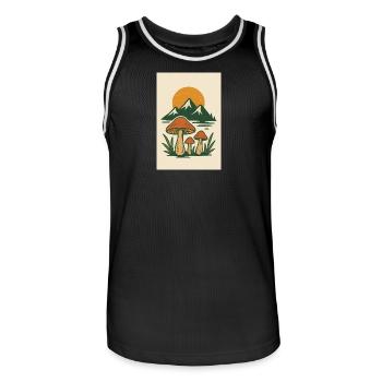 Bergsee und Pilze Naturmotiv - Männer Basketball-Trikot - Schwarz/Weiß - Vorne - AI Model Male 185 dark (185cm)