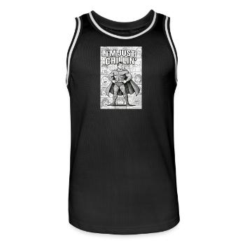 "Manga Hero: Just Chillin'" - Men's Basketball Jersey - black/white - Front - AI Model Male 185 dark (185cm)