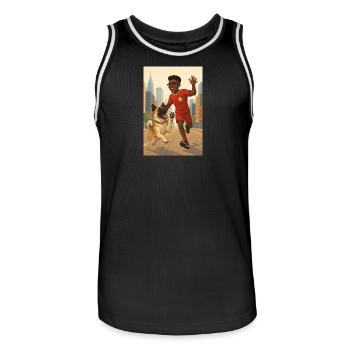 Course en ville avec un chien - Maillot de basket Homme - noir/blanc - Devant - AI Model Male 185 dark (185cm)