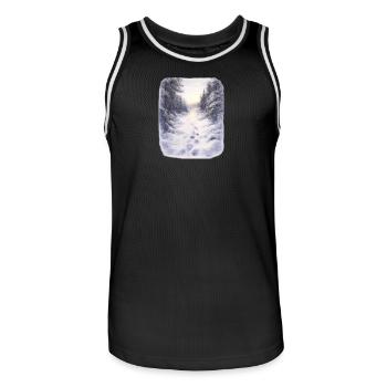 Winter forest path in the magic of snow - Men's Basketball Jersey - black/white - Front - AI Model Male 185 dark (185cm)