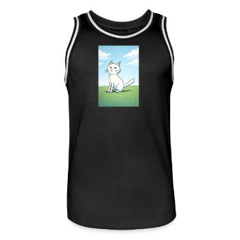 Weiße Katze mit frechen Blick - Männer Basketball-Trikot - Schwarz/Weiß - Vorne - AI Model Male 185 dark (185cm)