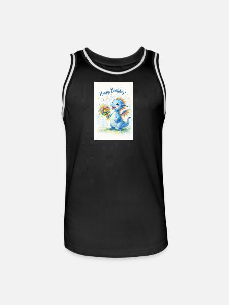 Blauer Drache mit Blumenstrauß - Männer Basketball-Trikot - Schwarz/Weiß