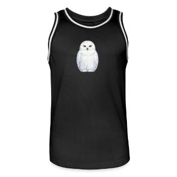 Watercolor snowy owl illustration - Men's Basketball Jersey - black/white - Front - AI Model Male 185 dark (185cm)