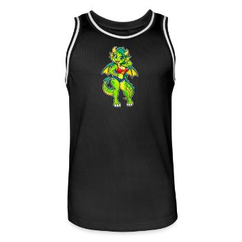 Dame dragon verte en jean - Maillot de basket Homme - noir/blanc - Devant - AI Model Male 185 dark (185cm)