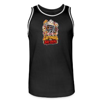 I Run On Leftovers And Bad Ideas Comic Microwave - Men's Basketball Jersey - black/white - Front - AI Model Male 185 dark (185cm)