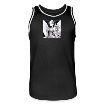 Engelfigur im Noir-Kontrast - Männer Basketball-Trikot - Schwarz/Weiß - Vorne - AI Model Male 185 dark (185cm)