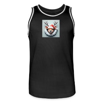 Renne rieur avec couronne - Maillot de basket Homme - noir/blanc - Devant - AI Model Male 185 dark (185cm)