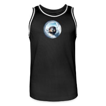 Pingouin regarde à travers le trou, paysage de neige - Maillot de basket Homme - noir/blanc - Devant - AI Model Male 185 dark (185cm)