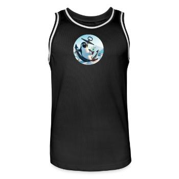 Casual penguin sits on anchor and drinks - Men's Basketball Jersey - black/white - Front - AI Model Male 185 dark (185cm)