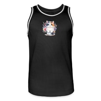 Cute Cat - Men's Basketball Jersey - black/white - Front - AI Model Male 185 dark (185cm)