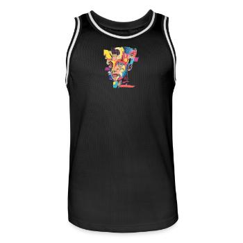 Cubist Pop Portrait in Neon Palette - Men's Basketball Jersey - black/white - Front - AI Model Male 185 dark (185cm)