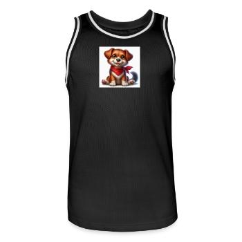Cuddly dog with red bandana - Men's Basketball Jersey - black/white - Front - AI Model Male 185 dark (185cm)