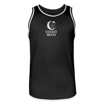 Cherry Moon – Mystik trifft Frucht (Kirsche) - Männer Basketball-Trikot - Schwarz/Weiß - Vorne - AI Model Male 185 dark (185cm)