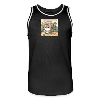 Verspielte Katze im Heim - Männer Basketball-Trikot - Schwarz/Weiß - Vorne - AI Model Male 185 dark (185cm)