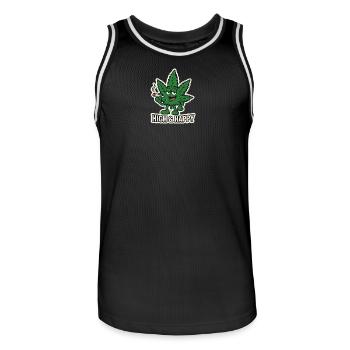 Dessin animé Feuillu Haut & Heureux - Maillot de basket Homme - noir/blanc - Devant - AI Model Male 185 dark (185cm)