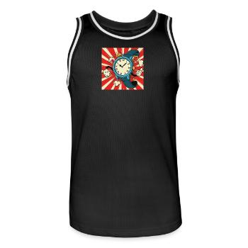 Clock chaos design - Men's Basketball Jersey - black/white - Front - AI Model Male 185 dark (185cm)