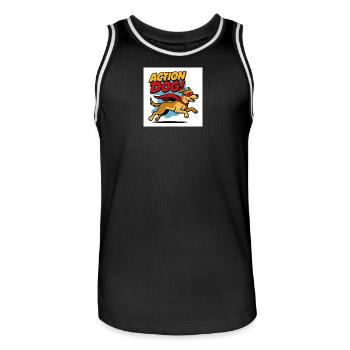 Action Hund Superheld - Männer Basketball-Trikot - Schwarz/Weiß - Vorne - AI Model Male 185 dark (185cm)