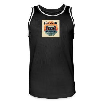 Retro Cassette Audio Design - Men's Basketball Jersey - black/white - Front - AI Model Male 185 dark (185cm)