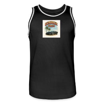 Summer Vibes - Sports Cars and Palm Trees - Men's Basketball Jersey - black/white - Front - AI Model Male 185 dark (185cm)