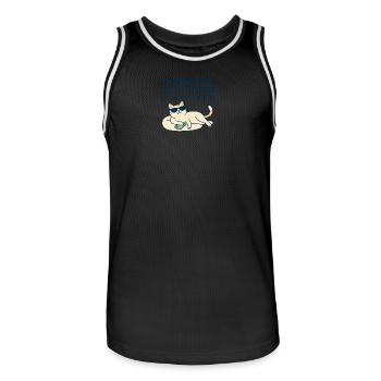 Motivational Cat Illustration with Humor - Men's Basketball Jersey - black/white - Front - AI Model Male 185 dark (185cm)