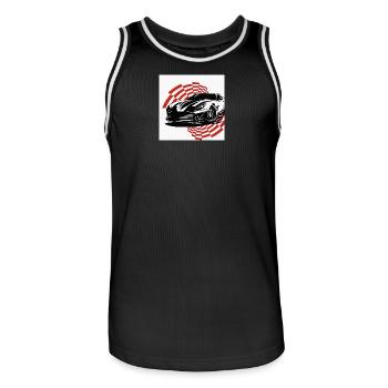 A sports car with a dynamic style - Men's Basketball Jersey - black/white - Front - AI Model Male 185 dark (185cm)
