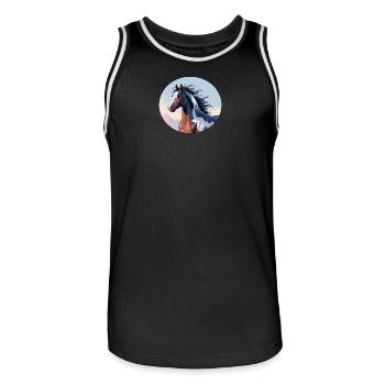 Tinker Hengst im Galopp in Berglandschaft - Männer Basketball-Trikot - Schwarz/Weiß - Vorne - AI Model Male 185 dark (185cm)