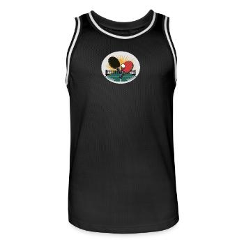 Tischtennis Schläger mit Netz im Sonnenaufgang - Männer Basketball-Trikot - Schwarz/Weiß - Vorne - AI Model Male 185 dark (185cm)