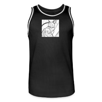 Dessin au trait du chat endormi - Maillot de basket Homme - noir/blanc - Devant - AI Model Male 185 dark (185cm)