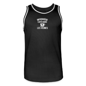Coffee Nurse in the Veins - Men's Basketball Jersey - black/white - Front - AI Model Male 185 dark (185cm)