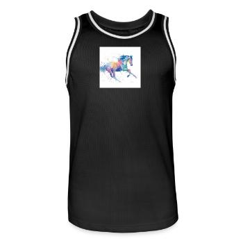 Regenbogen-Aquarell-Galopppferd - Männer Basketball-Trikot - Schwarz/Weiß - Vorne - AI Model Male 185 dark (185cm)