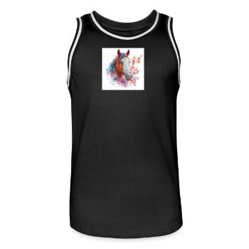 Watercolor Horse with Blossoms - Men's Basketball Jersey - black/white - Front - AI Model Male 185 dark (185cm)