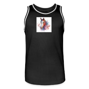 Watercolor Horse with Cherry Blossoms - Men's Basketball Jersey - black/white - Front - AI Model Male 185 dark (185cm)
