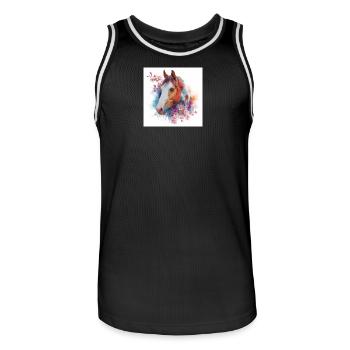 Watercolor Horse with Blossoms - Men's Basketball Jersey - black/white - Front - AI Model Male 185 dark (185cm)