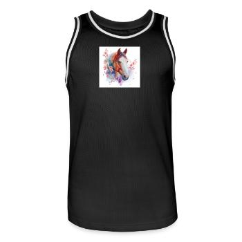 Aquarelle Cheval et Fleurs - Maillot de basket Homme - noir/blanc - Devant - AI Model Male 185 dark (185cm)