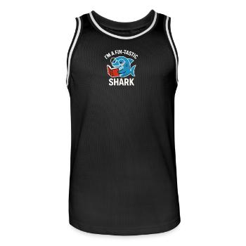 Fin-Tastic Shark lit un livre - Maillot de basket Homme - noir/blanc - Devant - AI Model Male 185 dark (185cm)