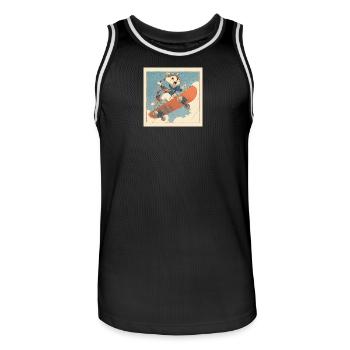 Retro Cat Skateboarder in Flight - Men's Basketball Jersey - black/white - Front - AI Model Male 185 dark (185cm)