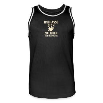 Je déteste que tu aimes – Cadeau au cœur rond - Maillot de basket Homme - noir/blanc - Devant - AI Model Male 185 dark (185cm)
