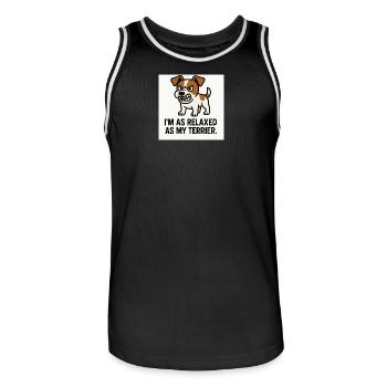 Terrier saying: Calm as my dog - Men's Basketball Jersey - black/white - Front - AI Model Male 185 dark (185cm)