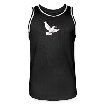 White Dove with Olive Branch - Dove of Peace - Men's Basketball Jersey - black/white - Front - AI Model Male 185 dark (185cm)