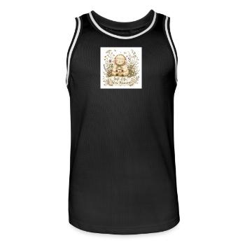 Agneau tendre avec café du matin - Maillot de basket Homme - noir/blanc - Devant - AI Model Male 185 dark (185cm)