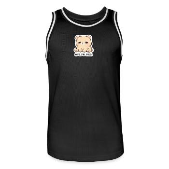 KuschelBär: Nope. Still Tired. - Men's Basketball Jersey - black/white - Front - AI Model Male 185 dark (185cm)
