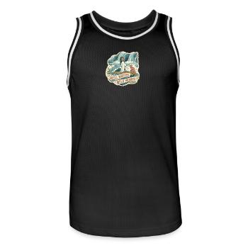 Woman by the waterfall in retro style - Men's Basketball Jersey - black/white - Front - AI Model Male 185 dark (185cm)
